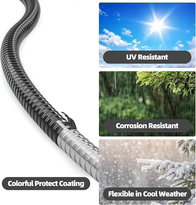 SPECILITE 50ft 304 Stainless Steel Garden Hose Metal, Heavy Duty Water Pipe with Nozzles for Yard, Outdoor - Flexible, Never Kink & Tangle, Puncture Resistant (Black)