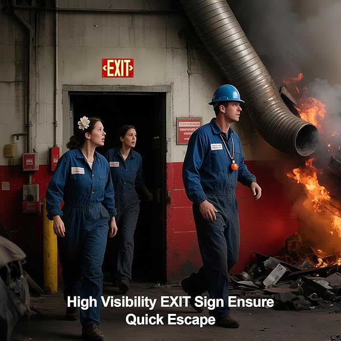 Photoluminescent Aluminum Exit Sign Red Glow in The Dark, 12x7 In Self-Adhesive Backing Emergency Exit Sign Sticker with Removable Arrows, Non-Electrical for 50 Feet Visibility (1 Pack)