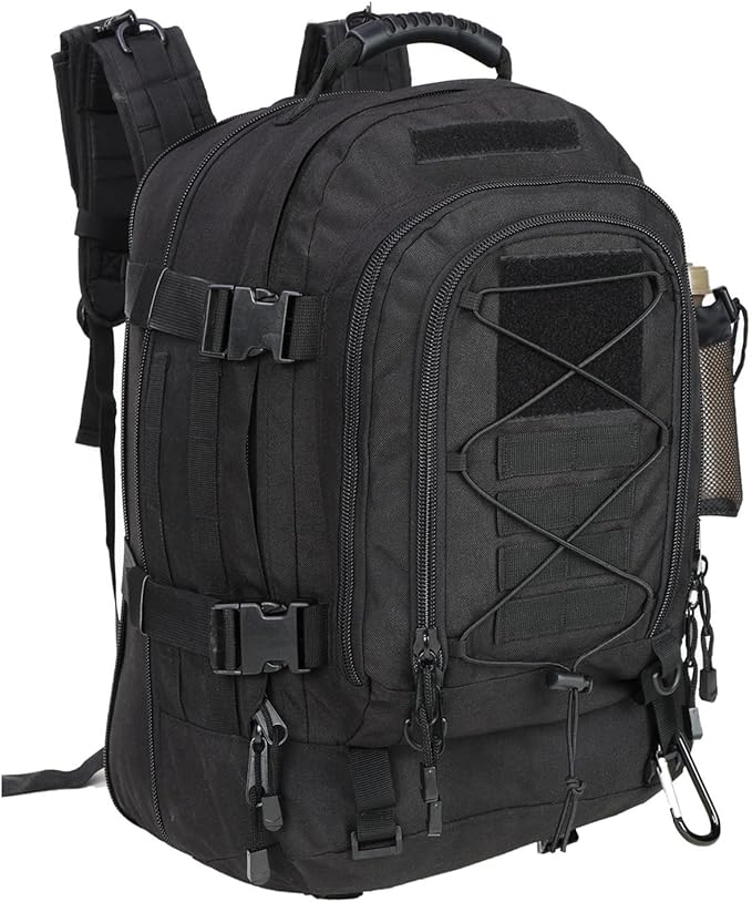 Large Military Bug Out Bag 3 Day Pack Expandable Backpack Army Daypack for Outdoor Hiking Hunting (Black)