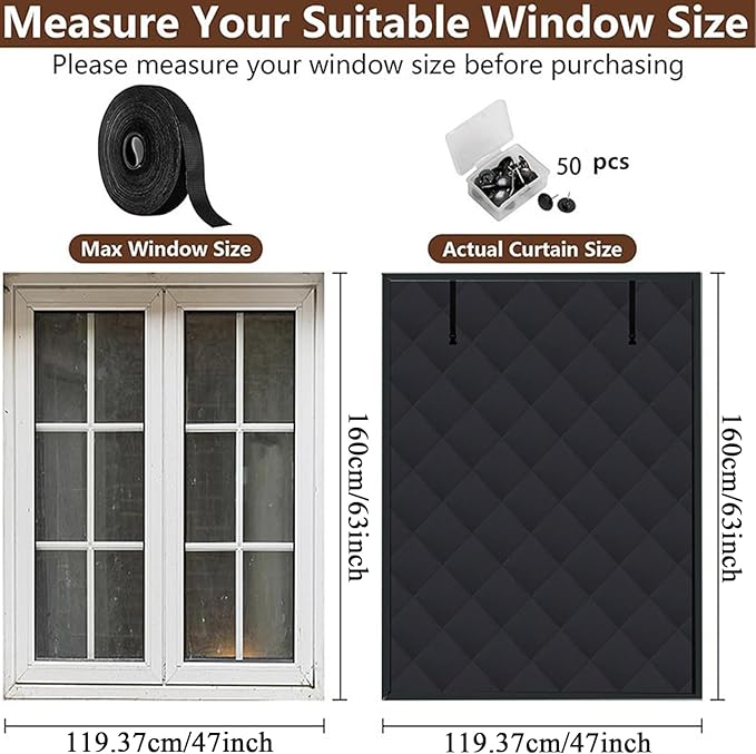 Winter Window Cover - Windproof Insulated Blanket,Cold Weather Window Winterizing Kit | for Bedroom Home Basement Living Room Garage Apartments Office Indoor Cabin