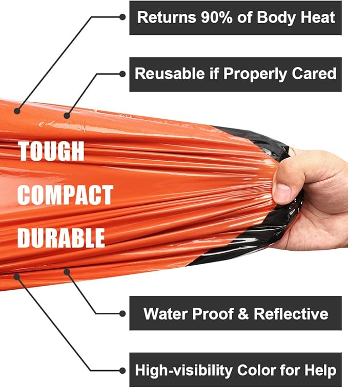 Timok Emergency Sleeping Bags Thermal-Emergency-Blankets Ultralight Space Blankets Survival Waterproof Bivy Sack Multi-Purpose Survival Gear for Hiking, Camping, First Aid Kits, Outdoor Survival Gear
