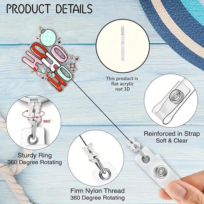Christmas Colored Lights Badge Reel Retractable Ho Nurse Badge Clip Winter Xmas Badge Holder Nursing Doctor Name Tag ID Card Decor | with 24” Durable Nylon & Acrylic Alligator Clip