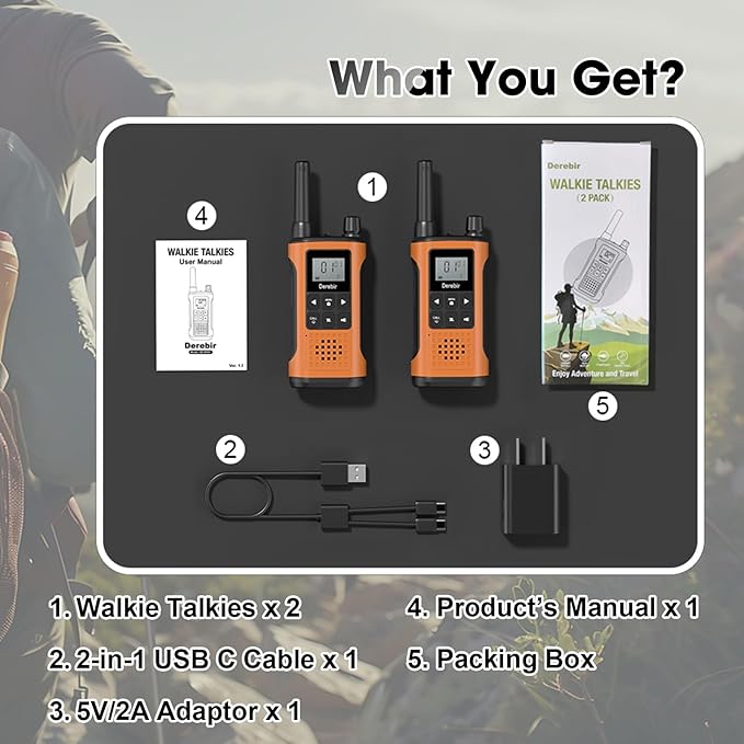 Walkie Talkies Long Range for Adults-2 Pack Rechargeable Walkie Talkies 22 FRS Channels 2-Way Radios with NOAA Weather Alert,VOX,Flashlight and 1500mAh Li-ion Battery for Family Camping Hiking
