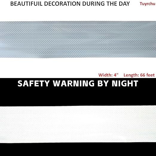 Non Fading Reflective Tape White Outdoor Waterproof 4 inch Wide for Truck, High Visibility Safety Warning Adhesive Strips (66 feet)