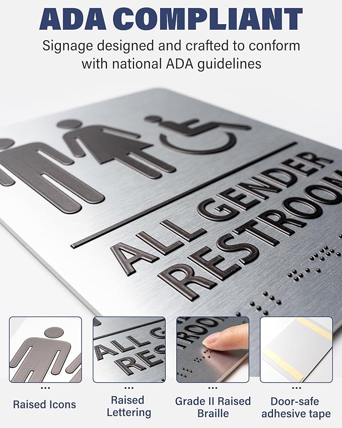 ADA-Mark Modern Restroom Sign for Business -2PK ADA Compliant Braille Bathroom Sign with Easy Installation - 6" W x 8" H