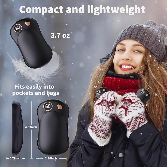 Hand Warmers Rechargeable 2 Pack, 10000mAh Electric Hand Warmers, Reusable Portable Pocket Heater, LED Display & 3 Levels, Gifts for Christmas, Outdoor, Golf, Travel, Hunting, Camping