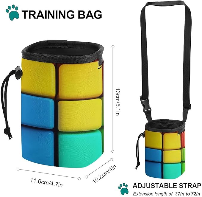 Dog Feed Snack Reward, Pet Training Package, Dog Snack Pocket with Adjustable Waist Belt 3 Ways to Wear Rainbow Colorful Blocks