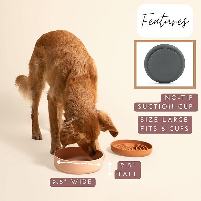 Should We Go? Dog Water Bowl - The Perfect Dish No-Spill, Less Mess Non-Tippable Water & Food Bowl, Silicone with Suction Cup Fits 8 Cups 9.5" Across x 2.5" Tall, Ideal for All Pets, Large-Ocean Blue