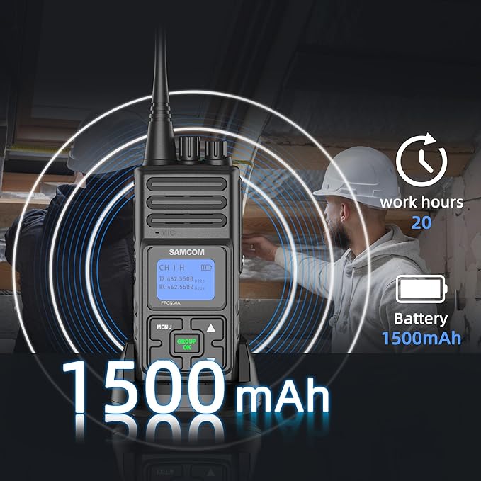 SAMCOM 5 Watt 2 Way Radio Walkie Talkie Long Range, 6 Pack FPCN30A Two Way Radios Rechargeable for Adult with Earpieces, Group Call, Programable UHF Radio for Hospitality, Construction, Outdoor