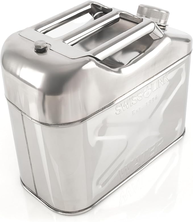Swiss Link 10L Stainless Steel Water Can, Heavy-Duty 0.8mm Food-Grade 304 Steel – Seamless, Leak-Proof Design with Spout & Vent – BPA-Free Drinking Water Storage for Emergency, Survival, Off-Grid Use