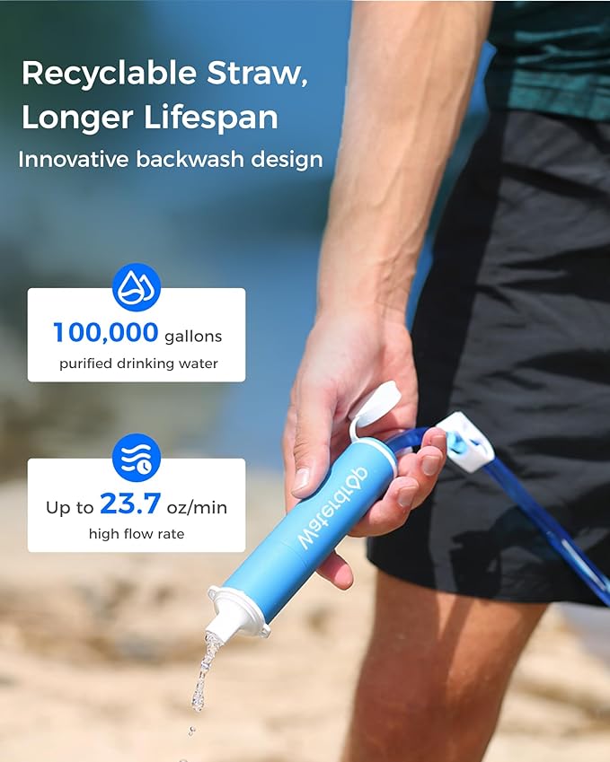 Waterdrop Gravity Water Filter Straw, Camping Water Filtration System, Water Purifier Survival for Travel, Backpacking and Emergency Preparedness, 1.5 gal Bag, 0.1 Micron, 5 Stage Filtration