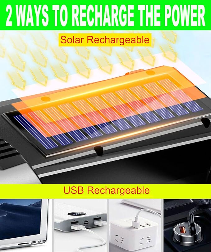 SUYOOULIN Solar LED Spotlight Lantern, Rechargeable Super Bright 10000LM Handheld LED Searchlight Flashlight, Multifunction Camping Lantern Work Light, 5 Light Modes, Waterproof, for Emergency, Home