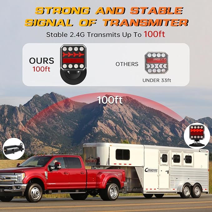 Wireless Trailer Lights, Rechargeable Magnetic LED Trailer Lights with Reverse Light, Portable Wireless Tow Tail Light Kit for Trucks, Boats, RVs, Campers, IP67 Waterproof