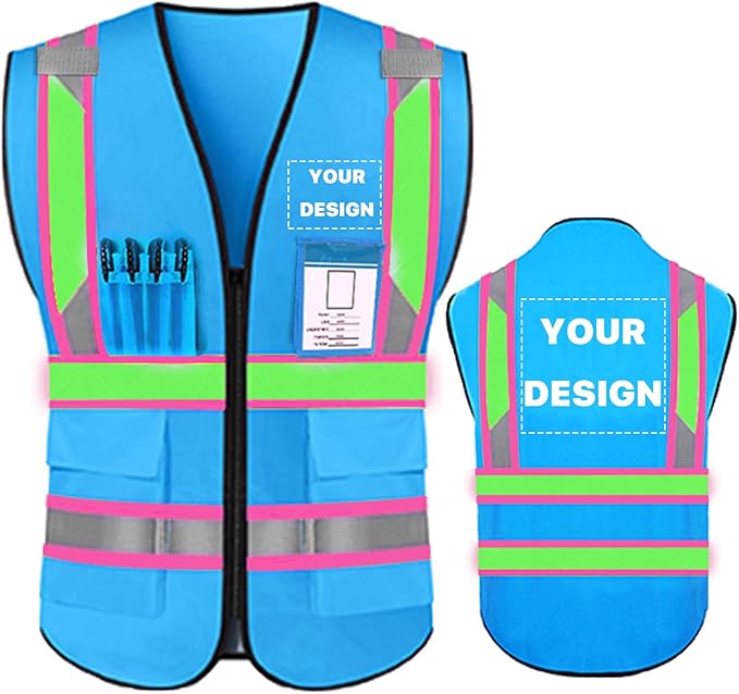 YOWESHOP High Reflective Visibility Safety Vest Custom Your Logo Safety Workwear with Reflective Strips and Pockets