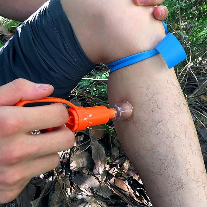 Snake Bite Kit, Bee Sting Kit, Emergency First Aid Supplies, Venom Extractor Suction Pump, Bite and Sting First Aid for Hiking, Backpacking and Camping. Includes Bonus CPR face Shield (Orange)