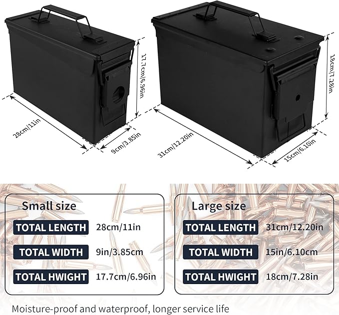 GUGULUZA Metal Ammo Can 30/50 Cal, Lockable Bullet Storage Case, Waterproof & Airtight Containers Box with Flip Top for Long-Term Storage Shotgun, Rifles, Pistols Ammunition