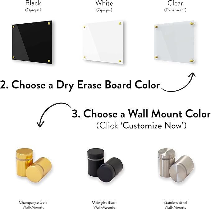 Acrylic Dry Erase Board for Wall with Stylish Border - Shipped Next Day, Made in USA, Non-Magnetic Whiteboard, Wall Mounted Board, Easy to Clean (Clear - 12x18)