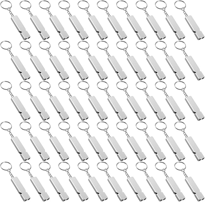 50Pcs Emergency Whistles Lifeguard Safety Whistle with Lanyard and Keychain for Outdoor Camping Hiking Boating Backpacking Fishing Kayak Kids Rescue Signaling Loud Survival Whistle