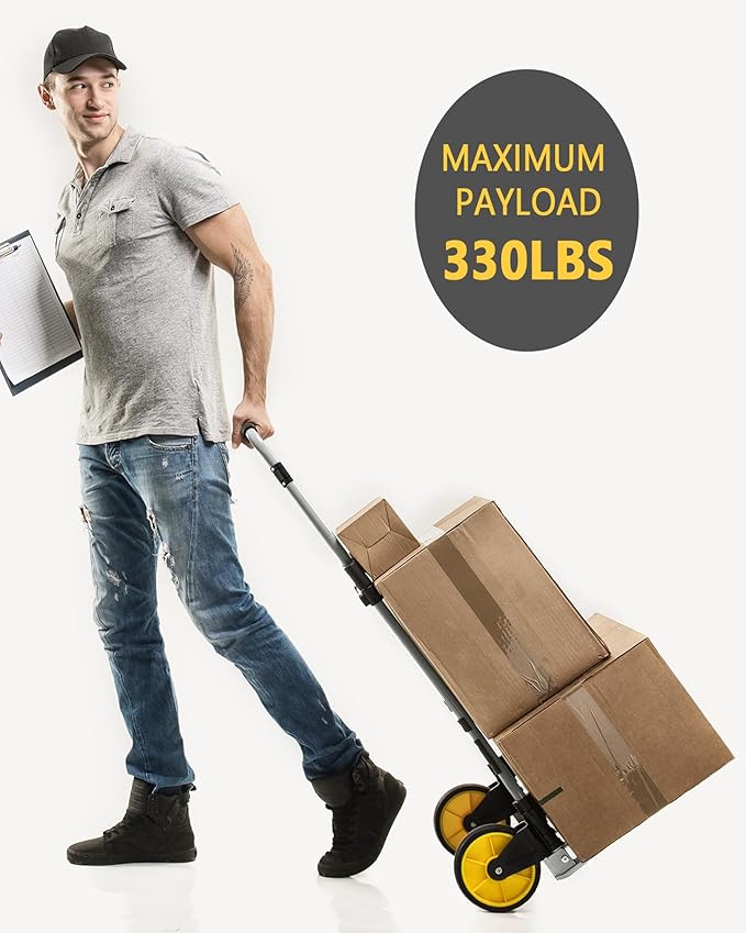 Folding Hand Truck Dolly Cart with Wheels 330 LBS Capacity Lightweight Aluminum Luggage Cart Trolly Collapsible Hand Trucks for Moving Travel Shopping Office and Home Use