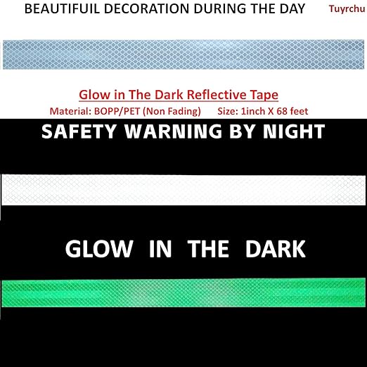 Glow in DarkReflective Tape Outdoor Waterproof 1 inch Wide for Cars, High Visibility Safety Warning Reflector Sticker Strips (68 feet)