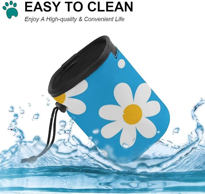 Portable Travel Dog Carrier Bag, Fashion Pet Training Package, Puppy Snack Pocket with Adjustable Waist Belt for Cat Dog Puppy Light Blue Floral Daisy Flower Dots