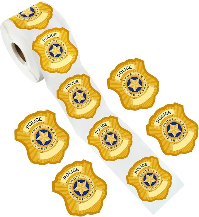 Outus 500 Pieces Police Badge Name Tag Stickers Police Label Stickers Office Paster for Kids Birthday Party Supplies