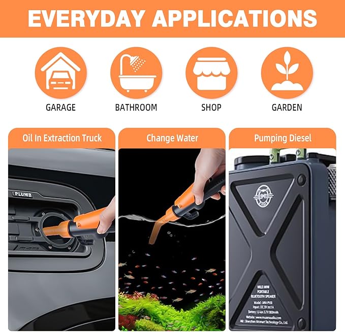 Portable Water & Fuel Transfer Pump Battery Powered - Electric Siphon Pump for Gasoline/Diesel/Water Transfer, Multi-Use Handheld Pump for Outdoor Travel, Lawn Mower
