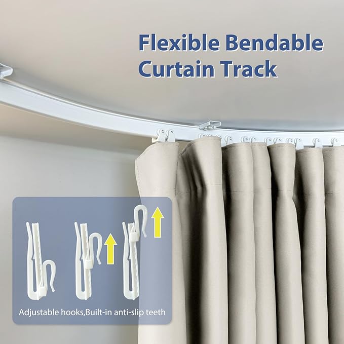 Room Divider Ceiling Mounted Curtains Track Sets Extra Wide Blackout Curtain Flexible Tracks for Bedroom Privacy Partition Separator, 1 Panel Beige Drape and White Rail, W8.3 x H9ft