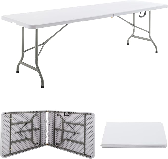 BTEXPERT 8-Foot - 96" Long White Plastic Folding Table Portable 30" Wide, 29" High, Indoor Outdoor Events Banquet Dining Party Patio