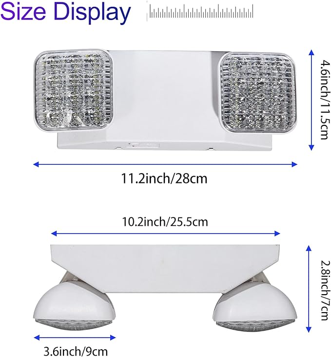 TANLUX LED Emergency Lights with Battery Backup, Two Head Adjustable Commercial Emergency Lights, UL Listed, AC 120/277V, Hardwired Emergency Exit Light Fixtures for Business - 4 Pack(White)