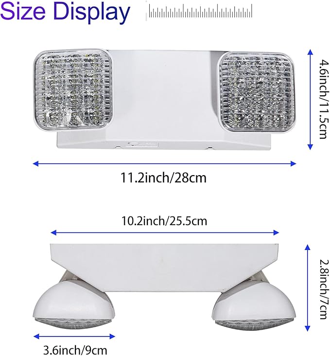 TANLUX LED Emergency Lights with Battery Backup, Two Head Adjustable Commercial Emergency Lights, UL Listed, AC 120/277V, Hardwired Emergency Exit Light Fixtures for Business - 1 Pack(White)