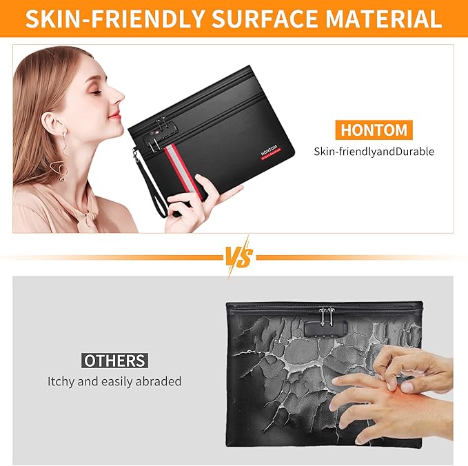 HONTOM Fireproof Document Bag,6400℉ Upgraded Material Fireproof Water Resistant Money Bag with Lock,Home Fire Safe Storage Bag Pouch for Letter Size Documents,Passport and Cards