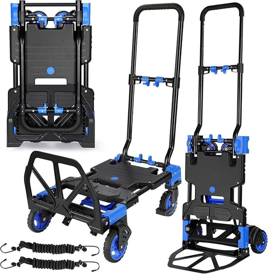 2-in-1 Hand Truck Dolly Foldable,330LB Folding Hand Truck Heavy Duty Carrying, Combination of 4 Wheels and 2 Wheels Convertible Dolly Cart with Retractable Handle cart for Moving Office Carts