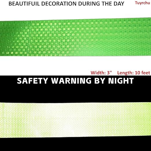 Green Reflective Tape Outdoor Waterproof 3 inch Wide for Cars, High Visibility Safety Warning Adhesive Stickers Strips (10 feet)