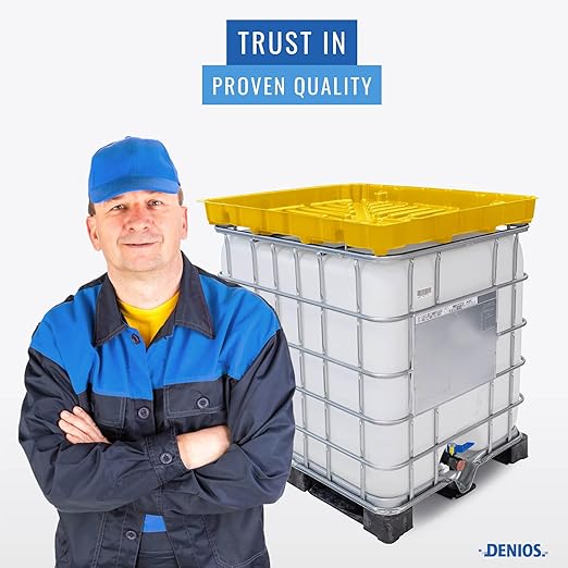 DENIOS® IBC Tote Funnel - 49.5"x42"x5" | Extra Large Funnel | Wide Mouth for IBC Totes | Perfect for Fast, Spill-Free Liquid Transfer | Heavy-Duty Large | Yellow | Tote not Included