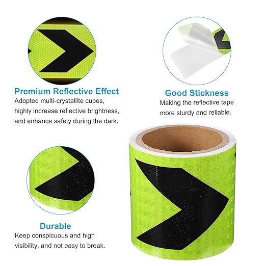 PATIKIL Reflective Tape, 4 Inch x 20 ft Waterproof Self Adhesive High Visibility Safety Warning Arrow Tape Outdoor Reflectors for Trucks Trailers Cars, Green Black