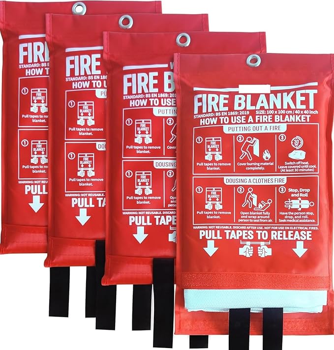 40" x 40" MorningWishes Emergency Fire Blanket Fiber Glass Suppression as Extinguisher Flame retardant protection Heat Insulation Design for Kitchen Office School Car Grill BBQ Fireplace camping 4 pic