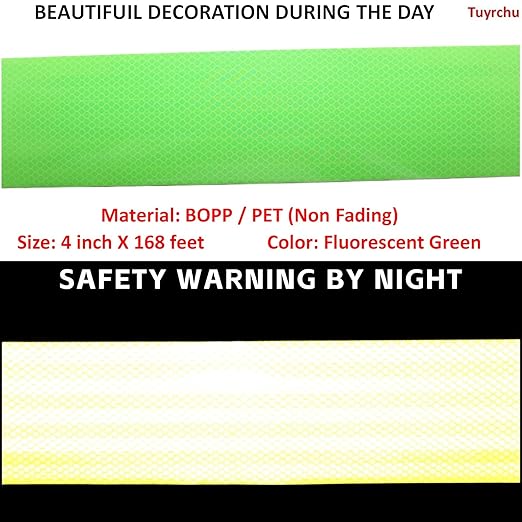 Fluorescent Green Reflective Tape 4 inch, Outdoor Waterproof Safety Caution Warning Adhesive Strips Tape (168 feet)