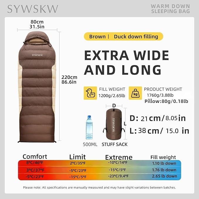 Down Sleeping Bag with Pillow, Ultralight Rectangular Sleeping Bag for Adults, Youth Backpacking,Hiking and Camping Outdoor with YKK Two-Way Zipper 680 FP Down