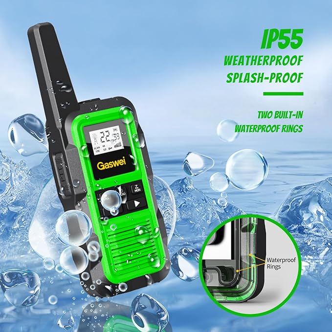 G2pro Walkie Talkies Long Range for Adults, Waterproof, Shock Resistant & Rechargeable Two-Way Radio with VOX 2 Pack(Green)