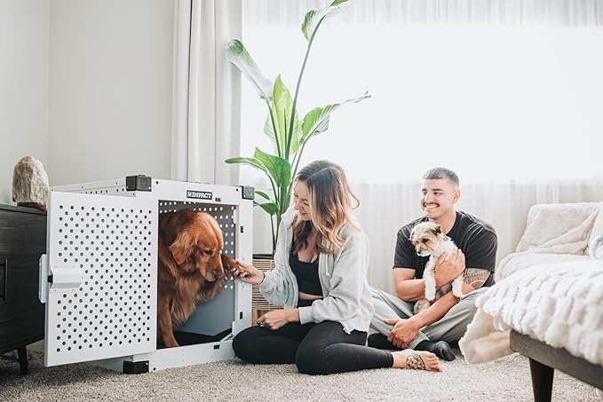 Impact Indestructible High Anxiety Dog Crate for Large Dogs - Heavy Duty Escape Proof Indoor Dog Kennel with Powder-Coated Aluminum - Ideal for Escape Artists (White, 40" (40.5" L x 23" W x 29" H)