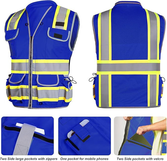 HYCOPROT Reflective Safety Vest Class 2 High Visibility Heavy Duty Construction Vest with Padded Neck,Meet ANSI/ISEA Standard