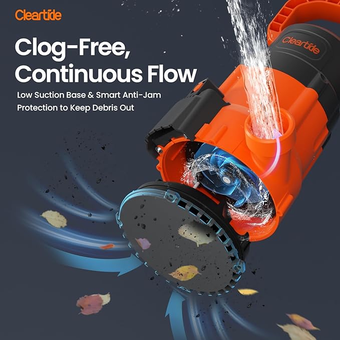 Cleartide Submersible Sump Pump, Smart Water Sensor Auto On/Off, Manual/Auto Mode, 1/3HP 2790GPH Multi-Use Utility Water Pump for Pool/Basement/Garden Drainage