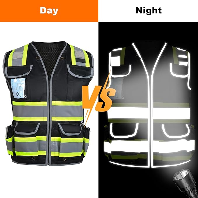 HYCOPROT Reflective Safety Vest Class 2 High Visibility Heavy Duty Construction Vest with Padded Neck,Meet ANSI/ISEA Standard