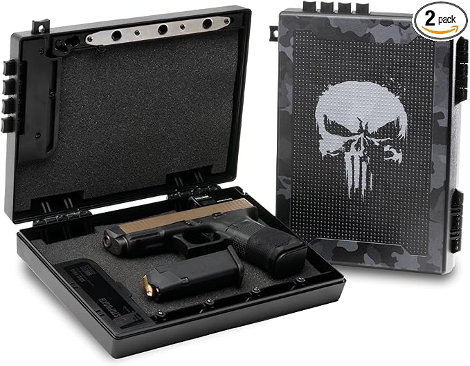 STOPBOX Gun Safe Alternative - Tactical Handgun Storage, Instant Access Portable Gun Case, TSA Compliant Gun Lock Box for Quick Handgun Access | SKULL CAMO + BLACK (2 Pack) | Full-Size Only