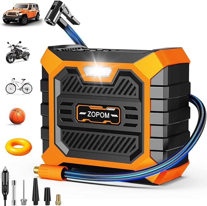 Tire Inflator Portable Air Compressor DC 12V Air Compressor Portable with Digital Pressure Gauge Air Pump for Car Tires - Car Accessories Bike, Motor (Orange)