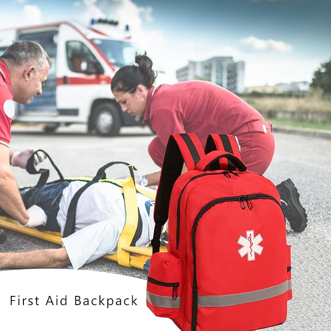 First Aid Backpack Bags for School Empty Medicine Bag for Trauma Medical Safety Backpack for Travelling Red Emergency Bag for Nurse, Paramedic, EMT