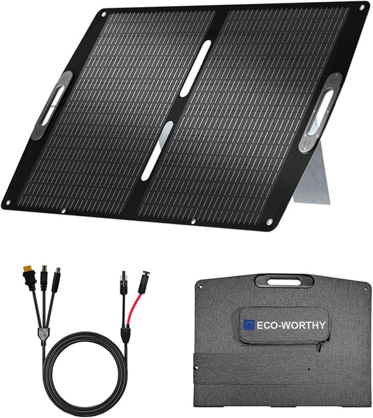 ECO-WORTHY 100W Portable Solar Panel for Power Stations,IP65 Waterproof & Lightweight with Adjustable Kickstand,23% High Efficiency Foldable Solar Panel for Outdoor RV Camping Off Grid Emergency