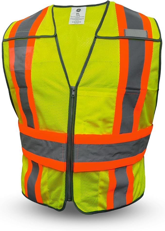GE Multi-Functional Safety Vest Expandable 5-Point Breakaway High Visibility with Zipper Pockets, Class 2