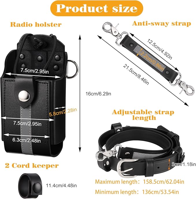 abcGoodefg Reflective Firefighter Leather Radio Strap and Case, Anti-sway Strap, Compatible with Motorola APX Series - for Firefighters, EMT, Police (Reflective)